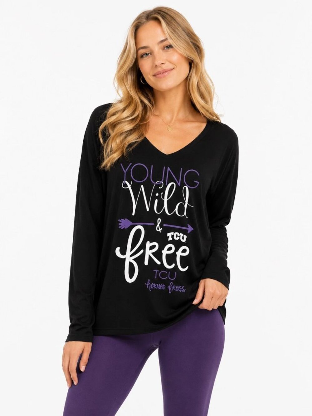 TCU Horned Frogs Womens Top Large Young Wild Free Stretchy Lightweight Texas